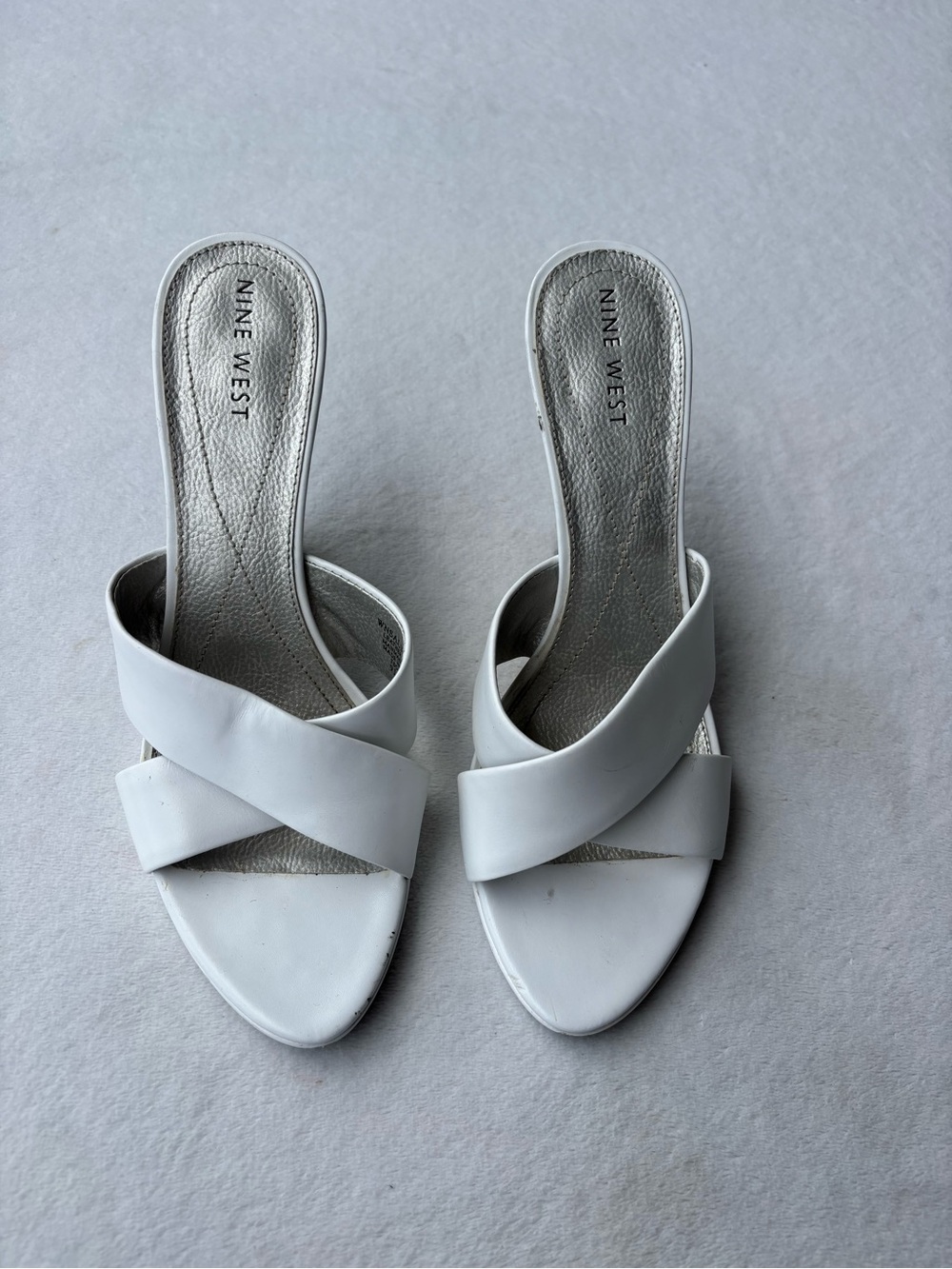 Nine West White Crisscross Heeled Slide Sandals with Black Heel - Picture 2 of 5